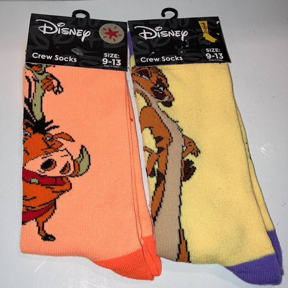 Disney Pumbaa and Timon Casual Socks Two Pair Orange and Yellow